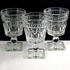Colony Park Lane Water Goblets 5.25" pressed glass art dot design heavy Baroque